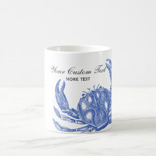 Cool Vintage Nautical Blue Crab Custom Beach Coffee Mug