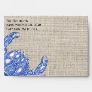 Cool Vintage Nautical Blue Crab Custom Beach Envelope