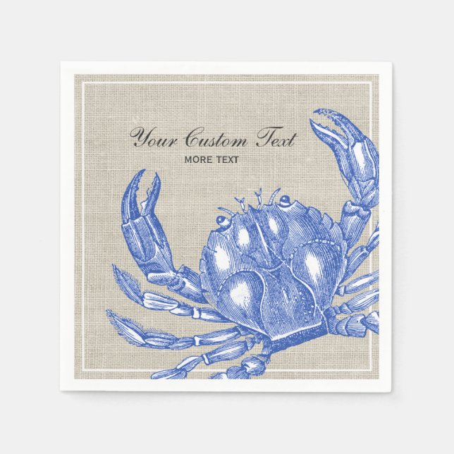 Cool Vintage Nautical Blue Crab Custom Beach Napkin (Front)