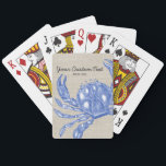Cool Vintage Nautical Blue Crab Custom Beach Playing Cards<br><div class="desc">Celebrate the summer, ocean and beach with this nautical vintage blue crab design. A rustic blue crab engraved illustration is set against a tan linen-looking background. Add your custom text - monogram, family name, beach house name, year established, etc - or if you prefer, just delete the text . A...</div>