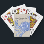 Cool Vintage Nautical Blue Crab Custom Beach Playing Cards<br><div class="desc">Celebrate the summer, ocean and beach with this nautical vintage blue crab design. A rustic blue crab engraved illustration is set against a tan linen-looking background. Add your custom text - monogram, family name, beach house name, year established, etc - or if you prefer, just delete the text . A...</div>