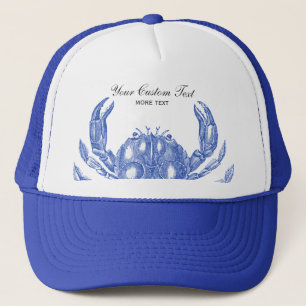 Cool Vintage Nautical Blue Crab Custom Beach Trucker Hat