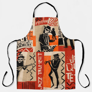 cool vintage of jazz band poster with trumpet play apron