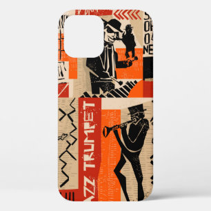 cool vintage of jazz band poster with trumpet play iPhone 12 case