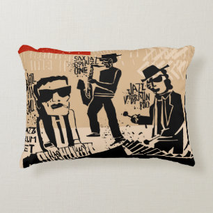 cool vintage of jazz band poster with trumpet play decorative cushion