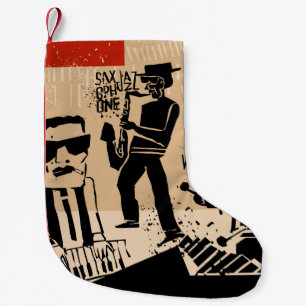 cool vintage of jazz band poster with trumpet play small christmas stocking