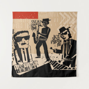 cool vintage of jazz band poster with trumpet play tapestry