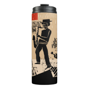 cool vintage of jazz band poster with trumpet play thermal tumbler