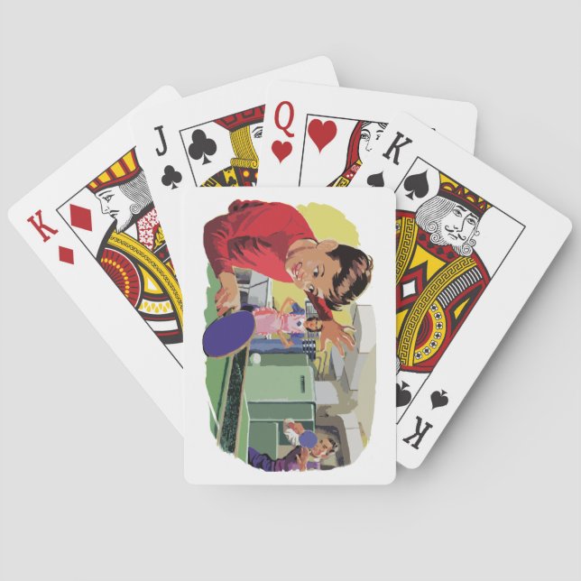 Cool Vintage Ping Pong Game Scene Playing Cards (Back)