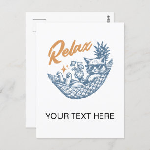 Cool Vintage Retro Cat Relaxing Hammock Cocktail Postcard