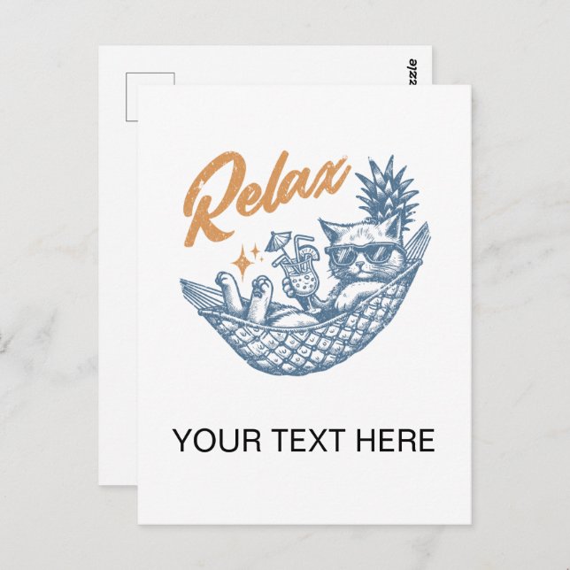 Cool Vintage Retro Cat Relaxing Hammock Cocktail Postcard (Front/Back)