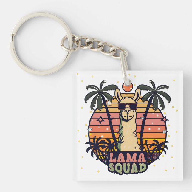 Cool Vintage Retro Llama Squad Key Ring (Front)