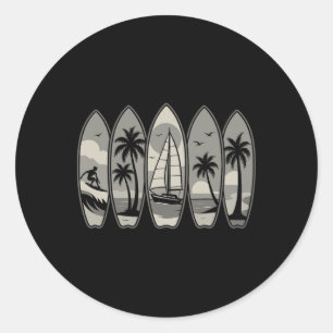 Cool Vintage Retro Surfing Surfboard Surfboarder S Classic Round Sticker