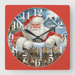 Cool Vintage Santa Clause Square Wall Clock