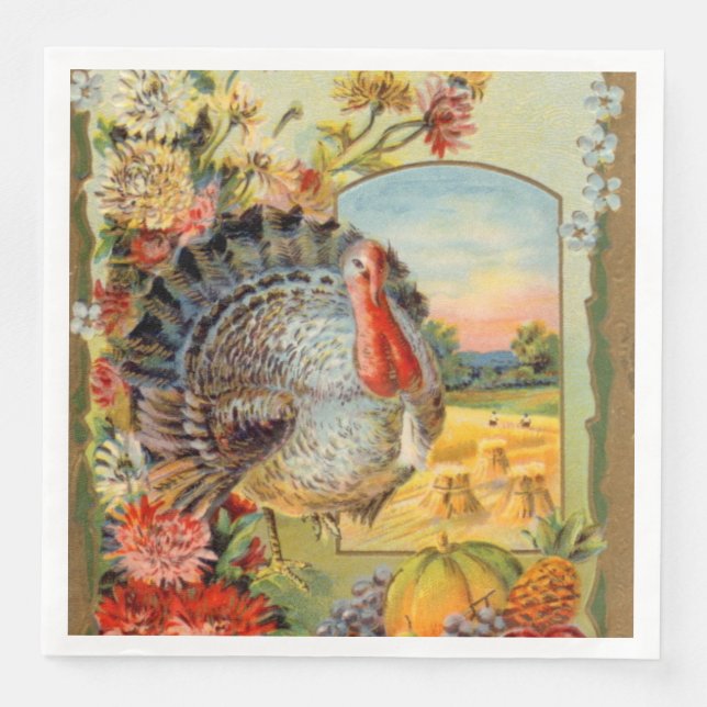 cool vintage turkey Holiday Napkin (Front)