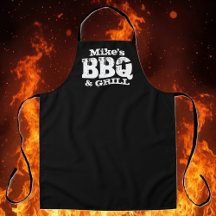 Cool vintage typography black BBQ apron for men