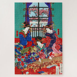 Cool vintage ukiyo-e japanese beautiful ladies art jigsaw puzzle