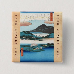 Cool vintage ukiyo-e japanese waterscape mountain 15 cm square badge