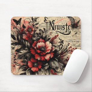 Cool vintage watercolor rustic Red letters Mouse Mat