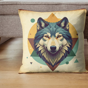 Cool vintage wolf Geometric rustic art Cushion