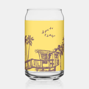 Cool Vintage Yellow Tropical Beach Sketch Can Glass