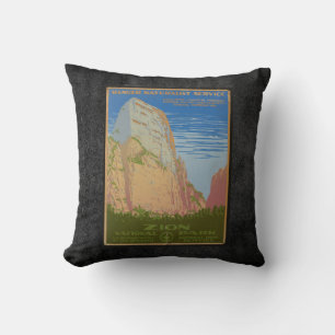 cool vintage Zion National Park  travel poster art Cushion