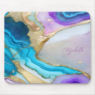 Cool Violet Blue Gold Marble Mouse Mat