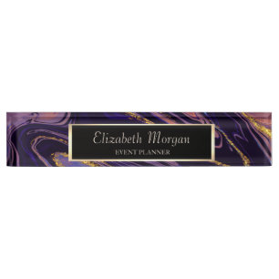 Cool Violet Gold Marble Texture Nameplate