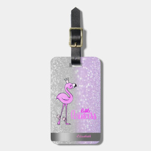 Cool Violet Silver Glitter Bokeh Ombre Stripe Luggage Tag