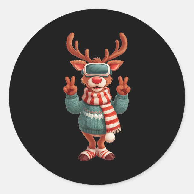 Cool Virtual Reality Reindeer Costume For Adults A Classic Round Sticker (Front)