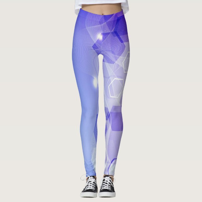 Cool Warm Blue abstract geometric pattern Leggings (Front)