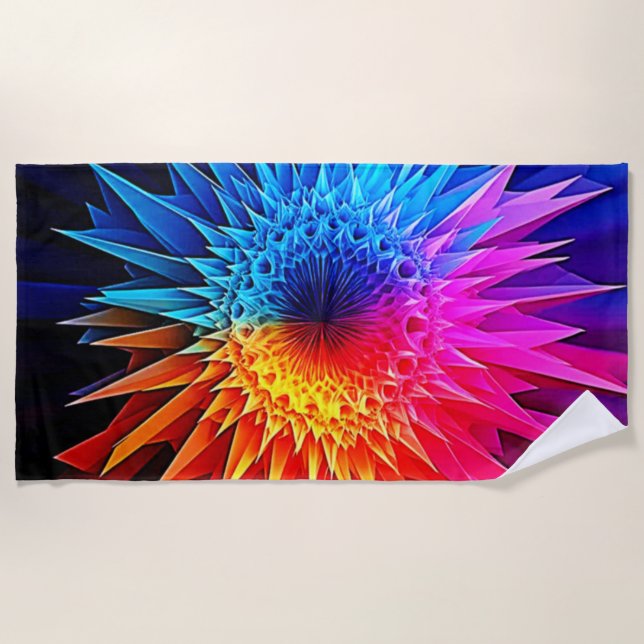 Cool Warm Spikey Starburst Art Beach Towel (Front)