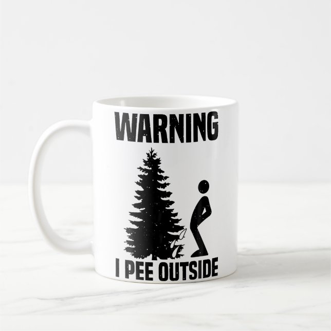 Cool Warning I Pee Outside Funny Boy Peeing Campin Coffee Mug (Left)