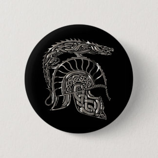 Cool Warrior Metallic Dragon Helmet 6 Cm Round Badge