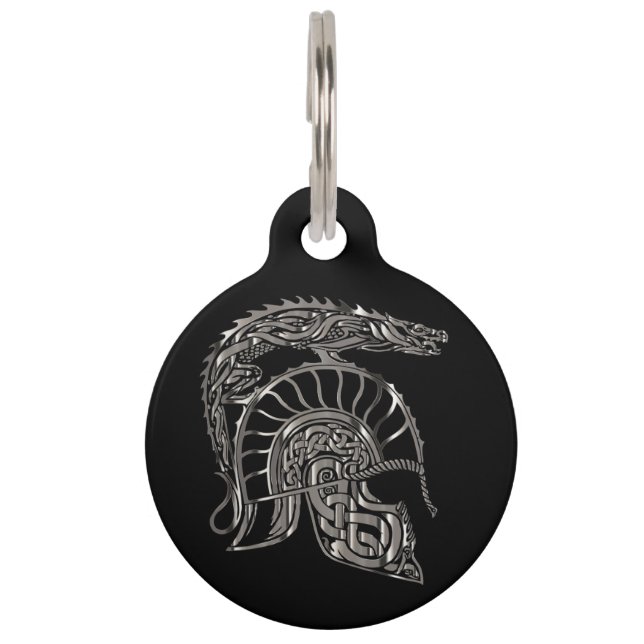 Cool Warrior Metallic Dragon Helmet Pet Tag (Front)