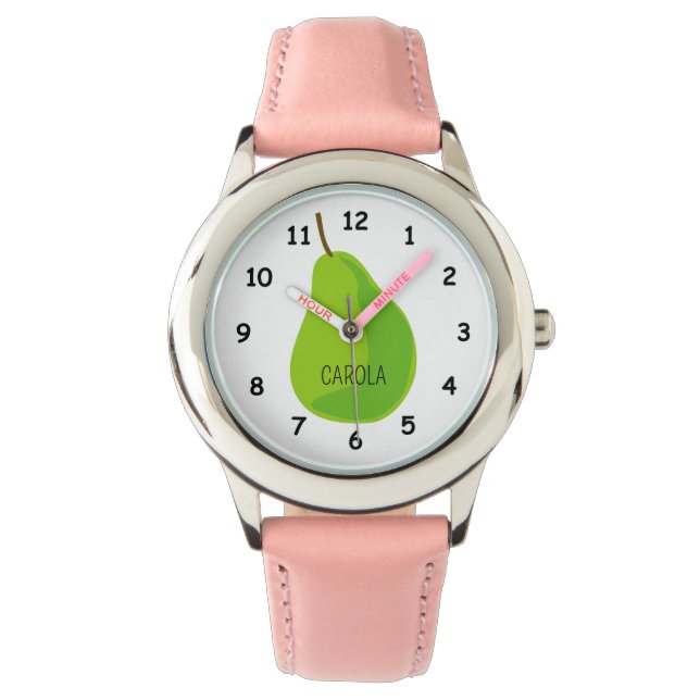 Cool watch for kids with green pear drawing (Front)