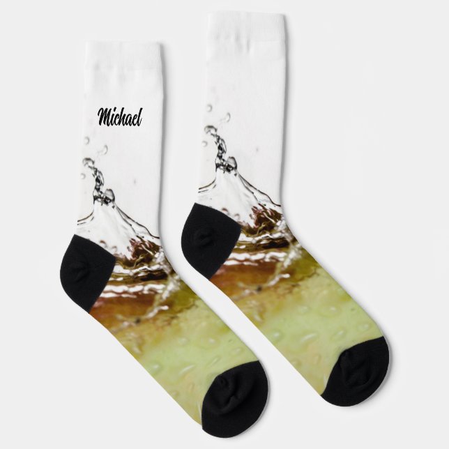 Cool water drop splash on apple fruit Your name Socks (Right)