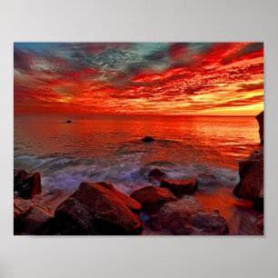 cool water rocks sunset beauty poster