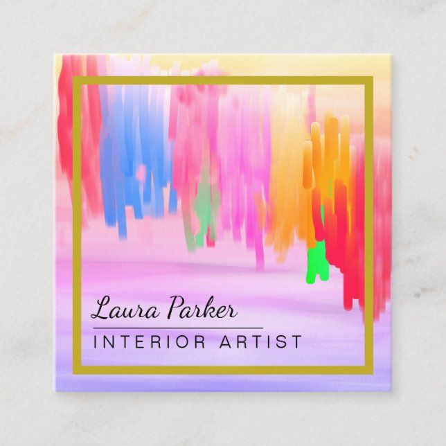 Cool Watercolor Abstract Paint Artist Splatter Square Business Card (Front)