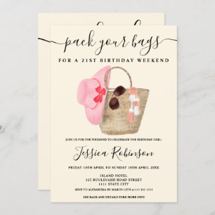 Cool watercolor beach bag birthday program weekend invitation