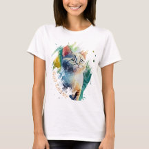 Cool Watercolor Cat portrait T-shirt