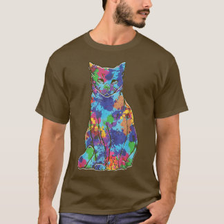 Cool Watercolor Cat Themed Colourful Art Style Kit T-Shirt