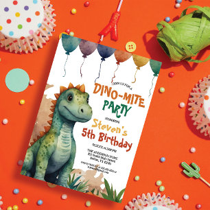 Cool Watercolor Dinosaur Boy's Birthday Party Invitation
