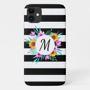 Cool Watercolor Floral Wreath Custom Monogram iPhone 11 Case