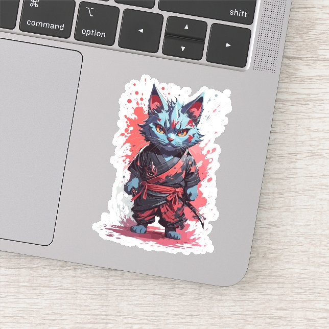 Cool Watercolor Grey Ninja Cat Warrior (Detail)