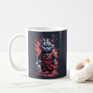 Cool Watercolor Grey Ninja Cat Warrior Coffee Mug
