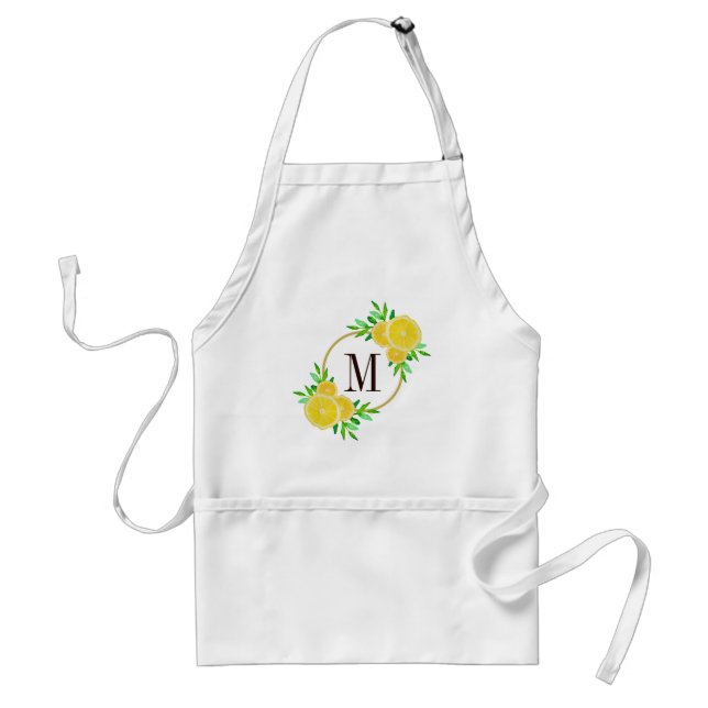Cool Watercolor Lemon Citrus Fruit Slices Monogram Standard Apron (Front)