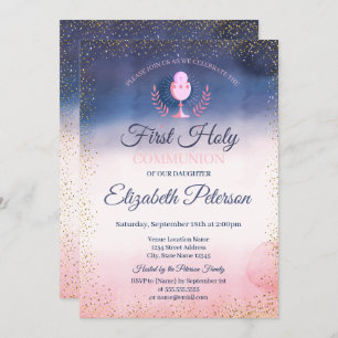 Cool Watercolor Paint Splash First Holy Communion Invitation