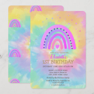 Cool Watercolor Rainbow Tie Dye Birthday   Invitation