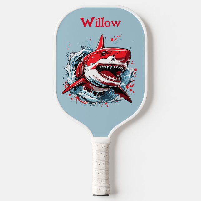 Cool Watercolor Shark Head Modern Monogram  Pickleball Paddle (Front)